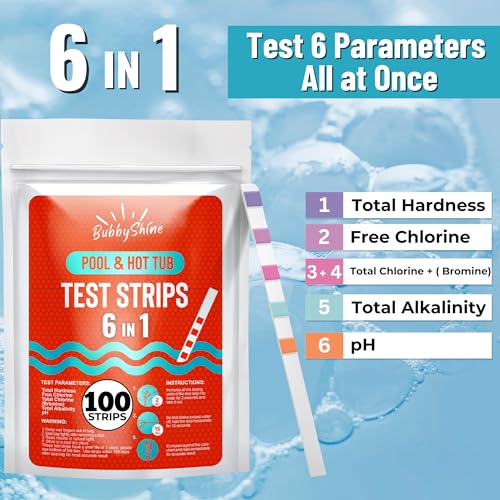 BubbyShine, Pool Test Strips - Pool Test Kit, Pool Water Testing Kit, Hot Tub Test Strips, Chlorine Test Strips for Pool Testing Kit, Spa Test Strips for Hot Tub Testing Strips, ph Strips