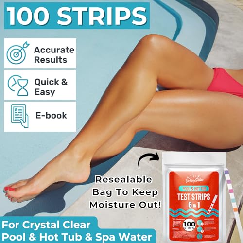 BubbyShine, Pool Test Strips - Pool Test Kit, Pool Water Testing Kit, Hot Tub Test Strips, Chlorine Test Strips for Pool Testing Kit, Spa Test Strips for Hot Tub Testing Strips, ph Strips