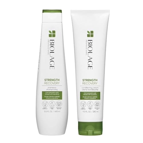 Biolage Strength Recovery Shampoo & Conditioner Set | Gently Cleanses & Reduces Breakage | For All Damaged & Sensitized Hair Types | Vegan | Cruelty-Free