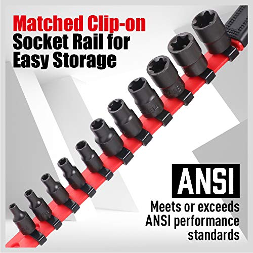 11-Piece E-Torx Socket Set with Socket Rail