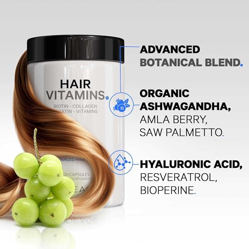 Codeage Hair Vitamins 10000 mcg Biotin, Keratin, Collagen, Vitamin A, B12, C, D3, E, Zinc, Inositol - Hair Care Support for Strength, Thickness Growth - Healthy Hair Supplement Pills - 120 Capsules