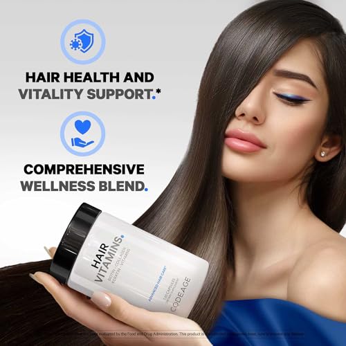 Codeage Hair Vitamins 10000 mcg Biotin, Keratin, Collagen, Vitamin A, B12, C, D3, E, Zinc, Inositol - Hair Care Support for Strength, Thickness Growth - Healthy Hair Supplement Pills - 120 Capsules