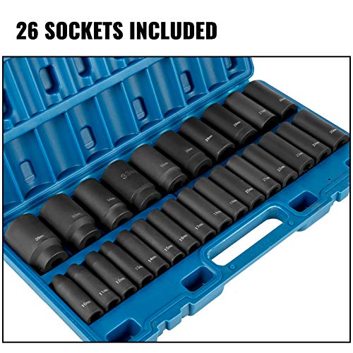 VEVOR Impact Socket Set 26-Piece 1/2" Metric Drive