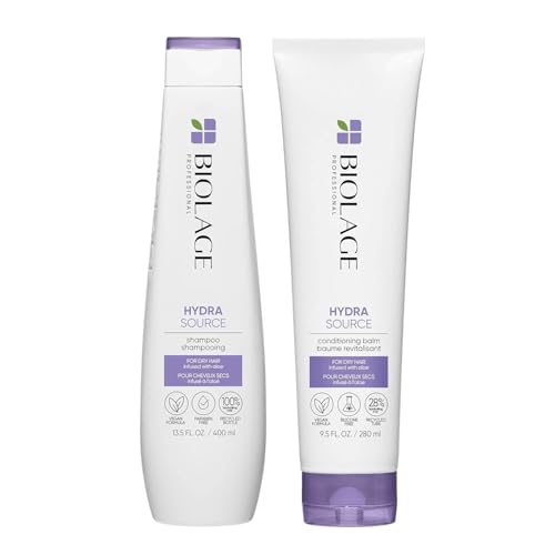 Biolage Hydra Source Shampoo + Conditioning Balm | Hydrates & Moisturizes Dry Damaged Hair | Helps Repair Split Ends | Vegan | 13.5 Fl Oz + 9.5 Fl Oz
