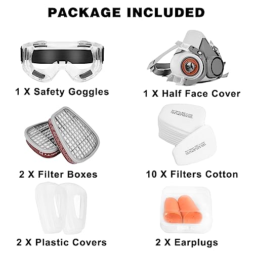 Half Face Gas Mask with Safety Glasses for Work