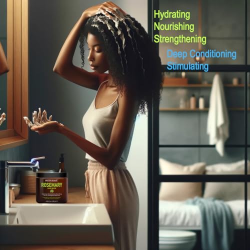 MYSTÉRE BEAUTÉ Rosemary Hair Mask for Dry Damaged Hair and Growth - with Collagen, Biotin, Argan Oil - Strengthening, Deep Conditioning Hair Mask for Curly Hair, Split Ends & Hair Loss - 8.45 fl oz