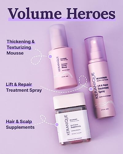 Keranique Hair Growth Spray - Lift & Repair, Voluminizes instantly - Styling ,Texturizing Spray For Fine Hair - Heat Damage Protectant With Keratin 3.4 oz