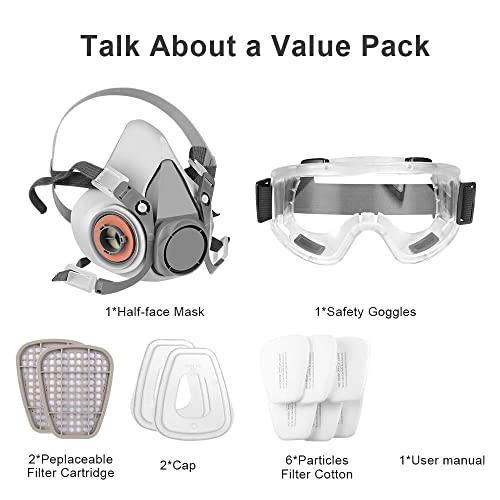 Half Facepiece Gas Mask with Safety Glasses - Reusable