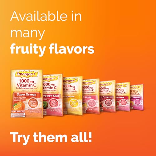 Emergen-C 1000mg Vitamin C Powder, with Antioxidants, B Vitamins and Electrolytes, Vitamin C Supplements for Immune Support, Caffeine Free Drink Mix, Tangerine Flavor - 60 Count/2 Month Supply