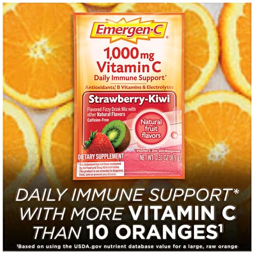 Emergen-C 1000mg Vitamin C Powder, with Antioxidants, B Vitamins and Electrolytes, Vitamin C Supplements for Immune Support, Caffeine Free Fizzy Drink Mix, Strawberry Kiwi Flavor - 30 Count