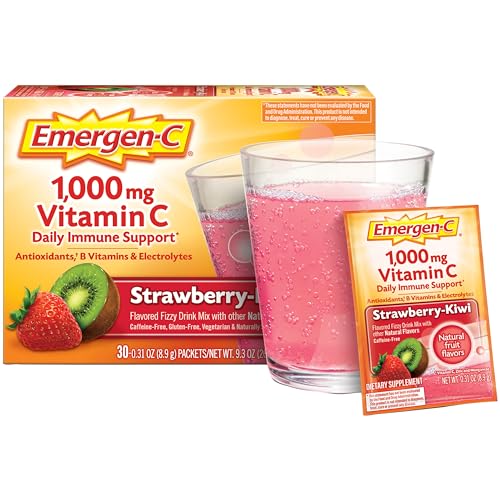 Emergen-C 1000mg Vitamin C Powder, with Antioxidants, B Vitamins and Electrolytes, Vitamin C Supplements for Immune Support, Caffeine Free Fizzy Drink Mix, Strawberry Kiwi Flavor - 30 Count