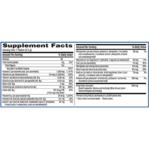 Emergen-C Immune+ Triple Action Immune Support Powder, BetaVia (R), 1000mg Vitamin C, B Vitamins, Vitamin D and Antioxidants, Super Orange – 50 Count