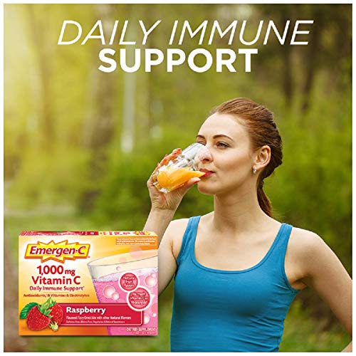Emergen-C (30 Count, Raspberry Flavor, 1 Month Supply) Dietary Supplement Fizzy Drink Mix with 1000mg Vitamin C, 0.32 Ounce Packets, Caffeine Free