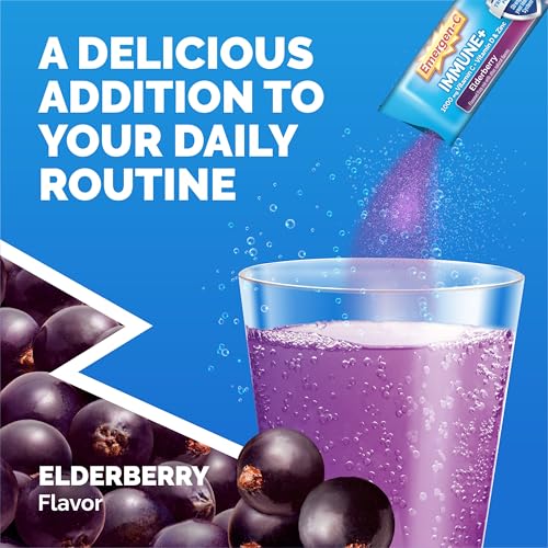 Emergen-C Immune+ Vitamin C 1000mg (18 Count, Elderberry) Dietary Supplement Fizzy Drink Mix Powder Packets