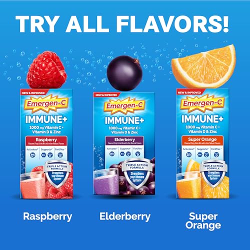 Emergen-C Immune+ Vitamin C 1000mg (18 Count, Elderberry) Dietary Supplement Fizzy Drink Mix Powder Packets