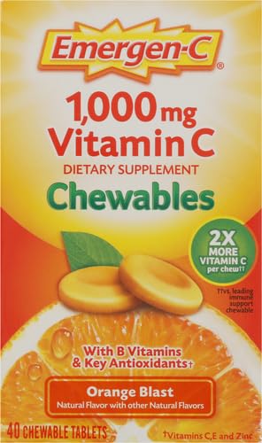 Emergen-C Chewable Vitamin C 1000mg, With B Vitamins And Antioxidants Tablet (40 Count, Orange Blast Flavor), Dietary Supplement