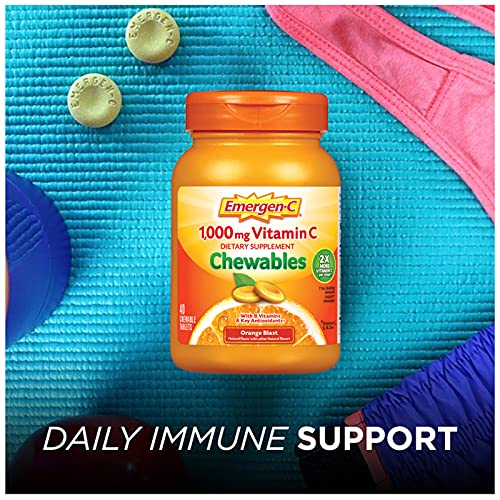 Emergen-C Chewable Vitamin C 1000mg, With B Vitamins And Antioxidants Tablet (40 Count, Orange Blast Flavor), Dietary Supplement