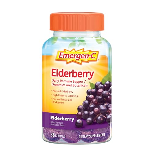 Emergen-C Elderberry Gummies, Elderberry Immune Support Natural Flavors with High Potency Vitamin C, 36 Count