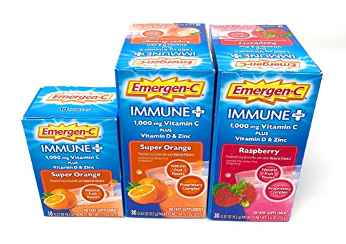 Emergen-C Immune+ Dietary Supplement Fizzy Drink Mix Powder, Super Orange and Raspberry