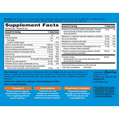 Emergen-C Immune+ 1000mg Vitamin C Powder, with Vitamin D, Zinc, Antioxidants and Electrolytes for Immunity, Immune Support Dietary Supplement, Super Orange Flavor - 30 Count/1 Month Supply