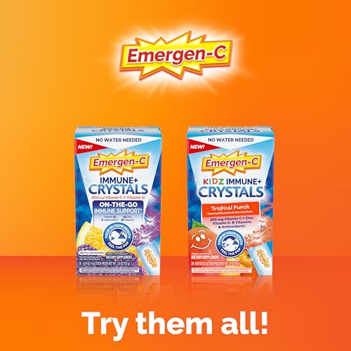 Emergen-C Immune Plus Crystals, On-The-Go Immune Support Supplement with Vitamin C, Vitamin D, B Vitamins, Zinc and Manganese, Berry Lemonade - 28 Stick Packs