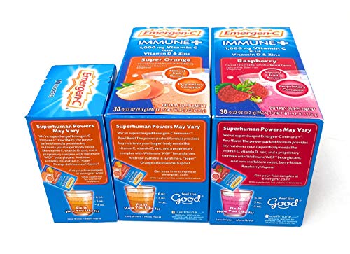Emergen-C Immune+ Dietary Supplement Fizzy Drink Mix Powder, Super Orange and Raspberry