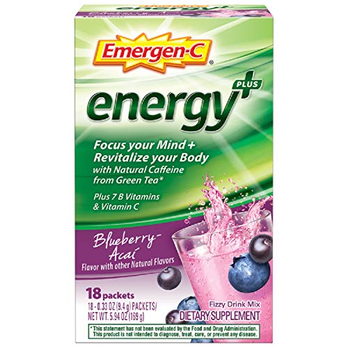 Emergen-C Energy+, With B Vitamins, Vitamin C And Natural Caffeine From Green Tea(Blueberry Acai Flavor) Dietary Supplement Drink Mix, 0.33 Ounce Powder Packets(Pack of 18)