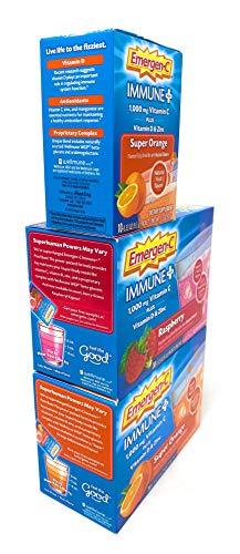 Emergen-C Immune+ Dietary Supplement Fizzy Drink Mix Powder, Super Orange and Raspberry