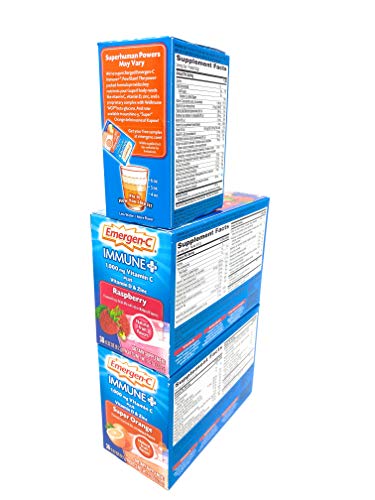 Emergen-C Immune+ Dietary Supplement Fizzy Drink Mix Powder, Super Orange and Raspberry