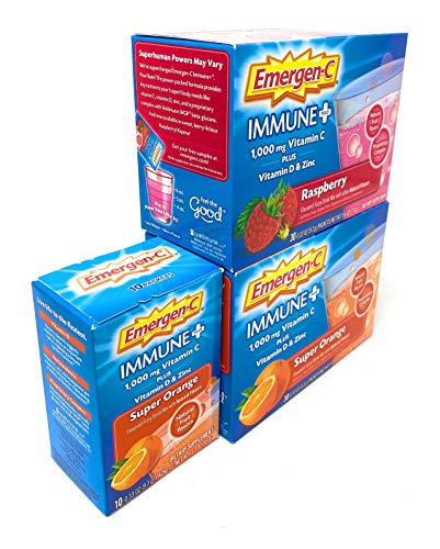 Emergen-C Immune+ Dietary Supplement Fizzy Drink Mix Powder, Super Orange and Raspberry