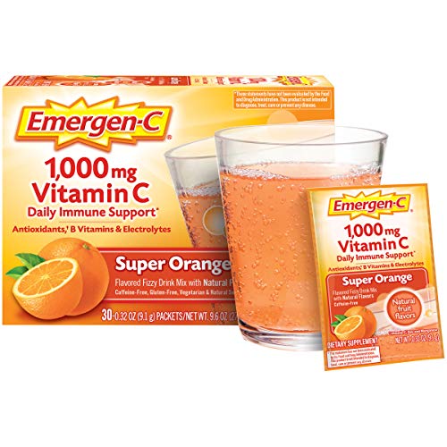 Emergen-C 1000mg Vitamin C Powder for Daily Immune Support Caffeine Free Vitamin C Supplements with Zinc and Manganese, B Vitamins and Electrolytes, Super Orange Flavor - 30 Count