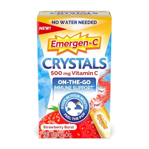 Emergen-C Crystals, On-The-Go Immune Support Supplement with 500 mg Vitamin C, B Vitamins, Zinc and Manganese, Strawberry Burst, 28 Stickpacks Pack of 2