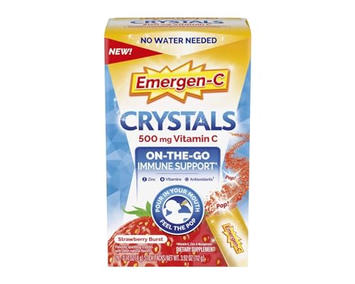 Emergen-C Crystals, On-The-Go Immune Support Supplement with 500 mg Vitamin C, B Vitamins, Zinc and Manganese, Strawberry Burst, 28 Stickpacks Pack of 2