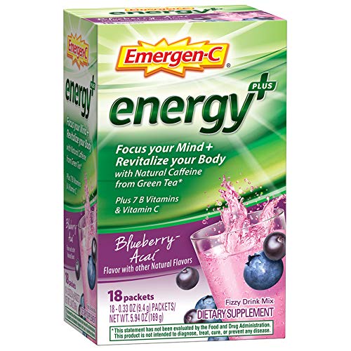 Emergen-C Energy+, With B Vitamins, Vitamin C And Natural Caffeine From Green Tea(Blueberry Acai Flavor) Dietary Supplement Drink Mix, 0.33 Ounce Powder Packets(Pack of 18)