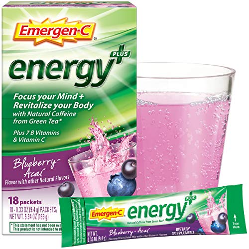 Emergen-C Energy+, With B Vitamins, Vitamin C And Natural Caffeine From Green Tea(Blueberry Acai Flavor) Dietary Supplement Drink Mix, 0.33 Ounce Powder Packets(Pack of 18)