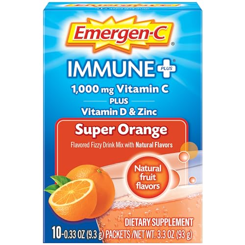Emergen-C Immune+ 1000mg Vitamin C Powder, with Vitamin D, Zinc, Antioxidants and Electrolytes for Immunity, Immune Support Dietary Supplement, Super Orange Flavor - 10 Count
