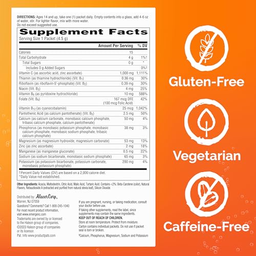 Emergen-C Zero Sugar 1000 mg Vitamin C Powder for Daily Immune Support Caffeine Free Vitamin C Supplements with Zinc and Manganese, B Vitamins and Electrolytes, Raspberry Lemonade Flavor - 36 Count