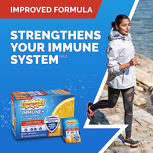 Emergen-C Immune+ 1000mg Vitamin C Powder, with Vitamin D, Zinc, Antioxidants and Electrolytes for Immunity, Immune Support Dietary Supplement, Super Orange Flavor - 10 Count