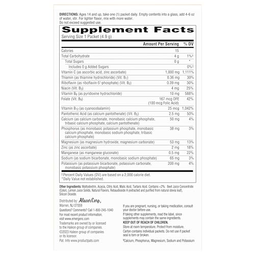 Emergen-C Zero Sugar 1000 mg Vitamin C Powder for Daily Immune Support Caffeine Free Vitamin C Supplements with Zinc and Manganese, B Vitamins and Electrolytes, Raspberry Lemonade Flavor - 36 Count