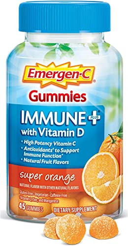Emergen-C Gummies Immune Plus Vitamin D, Super Orange, 45 Gummies (Pack of 2)