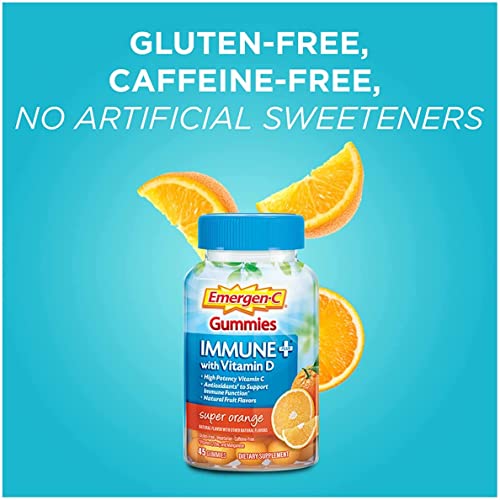 Emergen-C Gummies Immune Plus Vitamin D, Super Orange, 45 Gummies (Pack of 2)