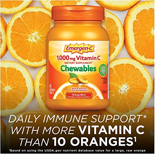 Emergen-C 1000 mg Vitamin C Chewables, Orange Blast, 40 ea - 2pc