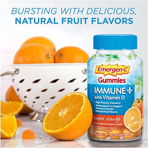 Emergen-C Gummies Immune Plus Vitamin D, Super Orange, 45 Gummies (Pack of 2)