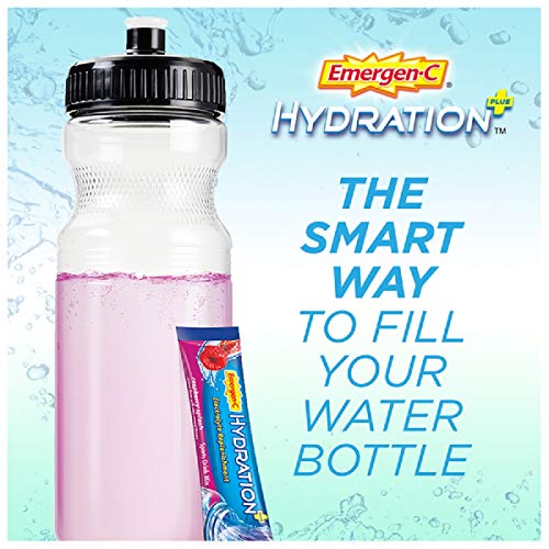 Emergen-C Hydration+ Sports Drink Mix With Vitamin C (18 Count, Raspberry Flavor), Electrolyte Replenishment, 0.33 Ounce Powder Packets