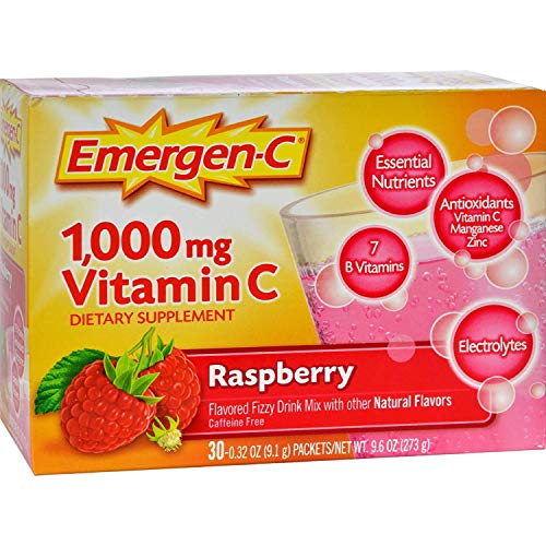 Emergen C Vitamin C Fizzy Drink Mix 1000 Mg, Raspberry Supplement - 30 Ea (Pack of 3)