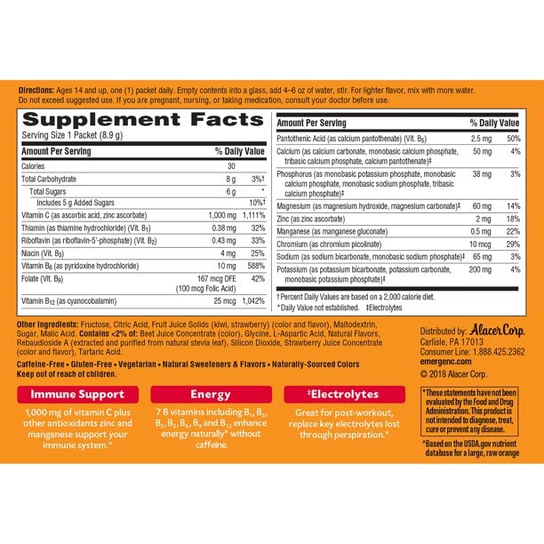 Immune Defense Drink Mix, Strawberry Kiwi, 0.31 oz Packet, 30/Box