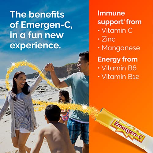 Emergen-C Crystals, On-The-Go Immune Support Supplement with Vitamin C, B Vitamins, Zinc and Manganese, Orange Vitality - 28 Stick Packs