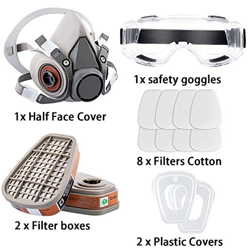 RBLCXG Half Face Gas Mask with Safety Glasses & Filters