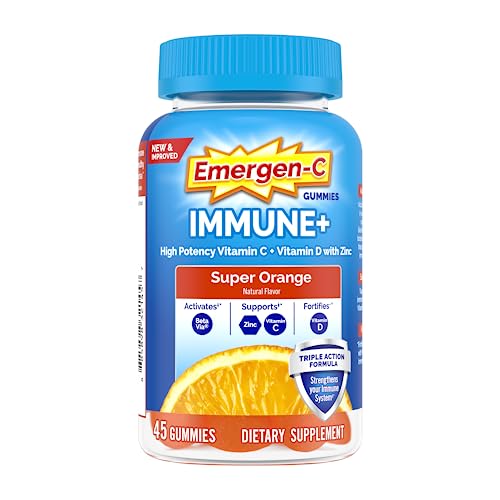 Emergen-C Immune+ Triple Action Immune Support Gummies, BetaVia (R), 1000mg Vitamin C, B Vitamins, Vitamin D and Antioxidants, Super Orange - 45 Count