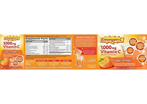Emergen-C Vitamin C Fizzy Drink Mix Super Orange - 1000 mg - 0.32 Ounce Each, 30 Count (Pack of 1)